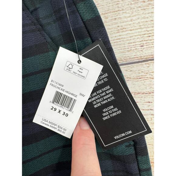 Volcom FroChickie High Rise Plaid Chino Pants Womens 29x30 Blue Green NEW - Picture 9 of 14